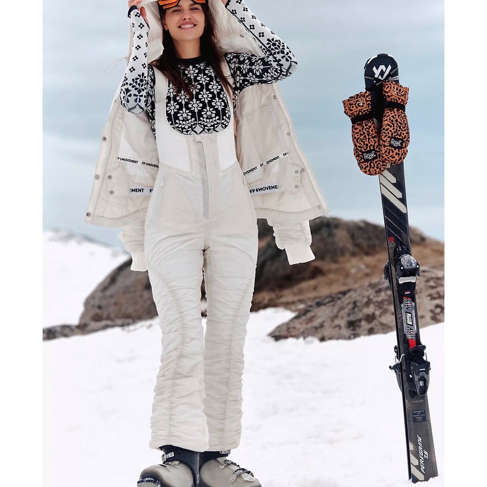 Free People Movement Lift Love Snow Bib Ivory Pinstripe Ski Overalls Small NWT
